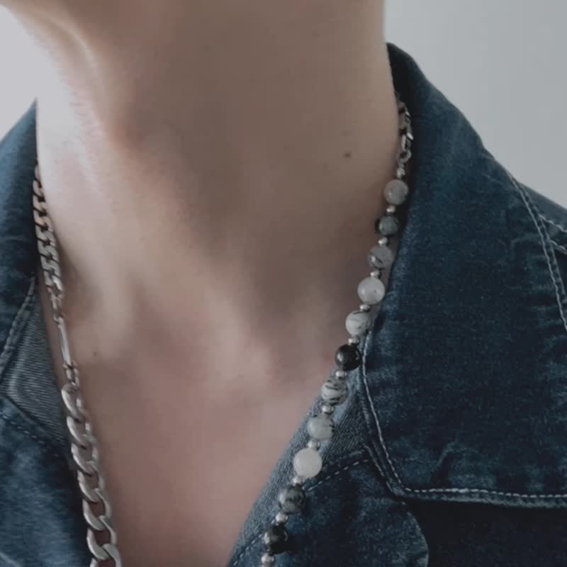 Unisex | 極晝系 - 日暈 * 不銹鋼 黑髮晶 項鍊 避邪 擋煞 除負能 - 項鍊 - 水晶 銀色