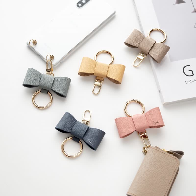 リボンチャーム 【 シュリンクレザー 】 名入れ 本革 バッグ