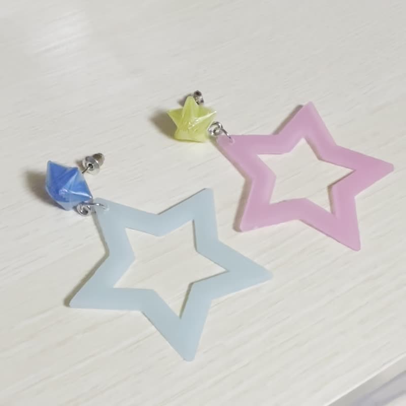 Nostalgic drinking tube stars with luminous stars earrings/ Clip-On - Earrings & Clip-ons - Stainless Steel Multicolor