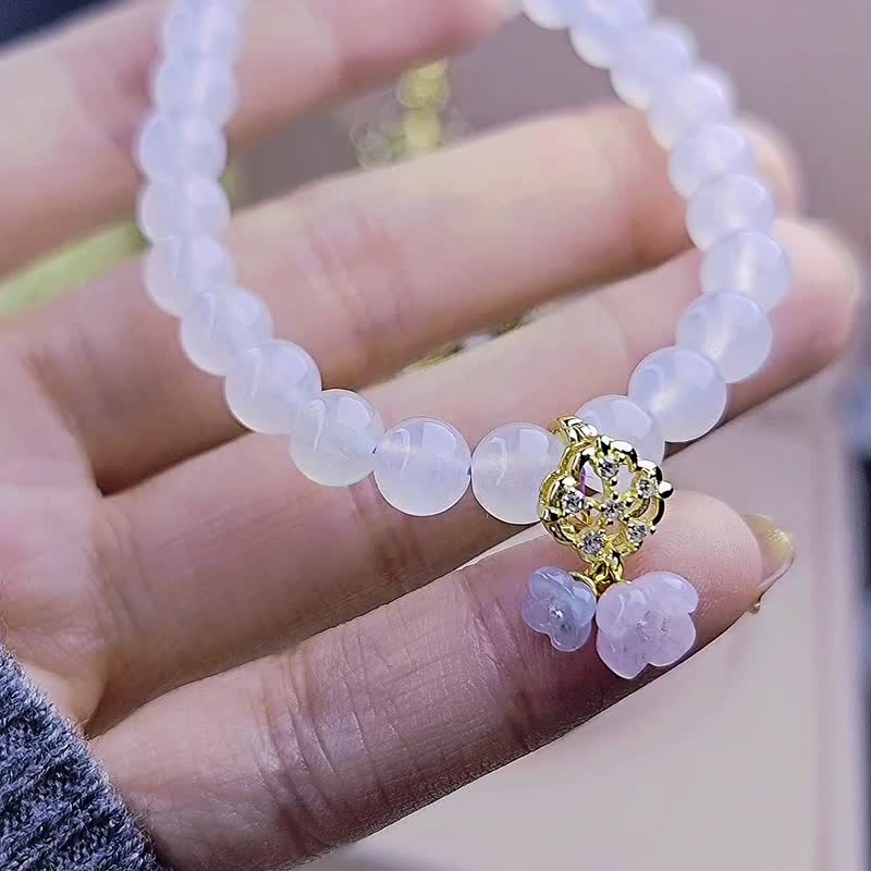 Noble person·Peach Blossom·Noble|Gao Bing Light Pink Purple|Myanmar Jade Sterling Silver Universal Clasp Ice Osmanthus Bracelet - สร้อยข้อมือ - หยก 