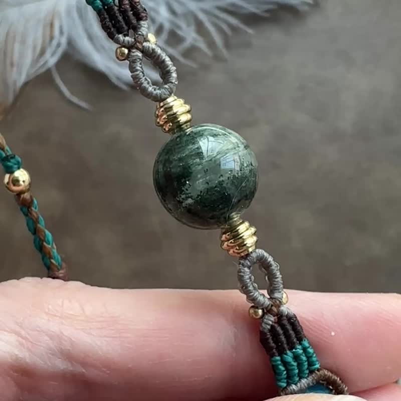 BB157 民族風 森林系 蠟線編織 幽靈水晶 磷灰石 銅珠 手環 - 手鍊/手環 - 寶石 咖啡色