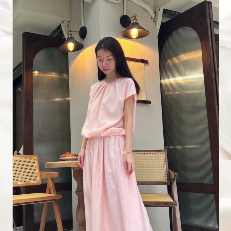 粉色圓領上衣 - 女上衣/長袖上衣 - 聚酯纖維 白色