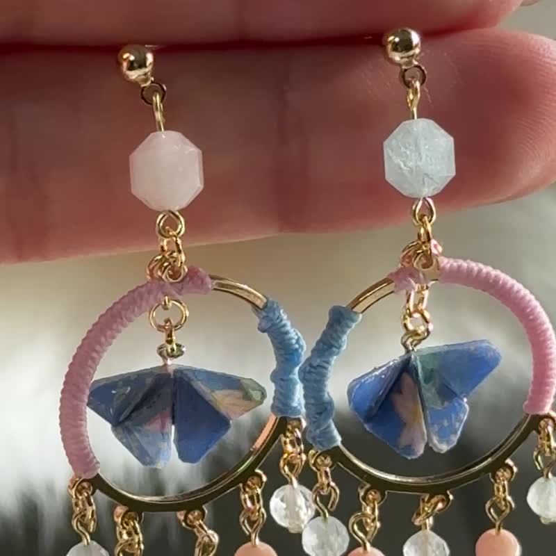 手工摺紙蝴蝶創意耳環 - 耳環/耳夾/耳骨夾 - 其他金屬 多色