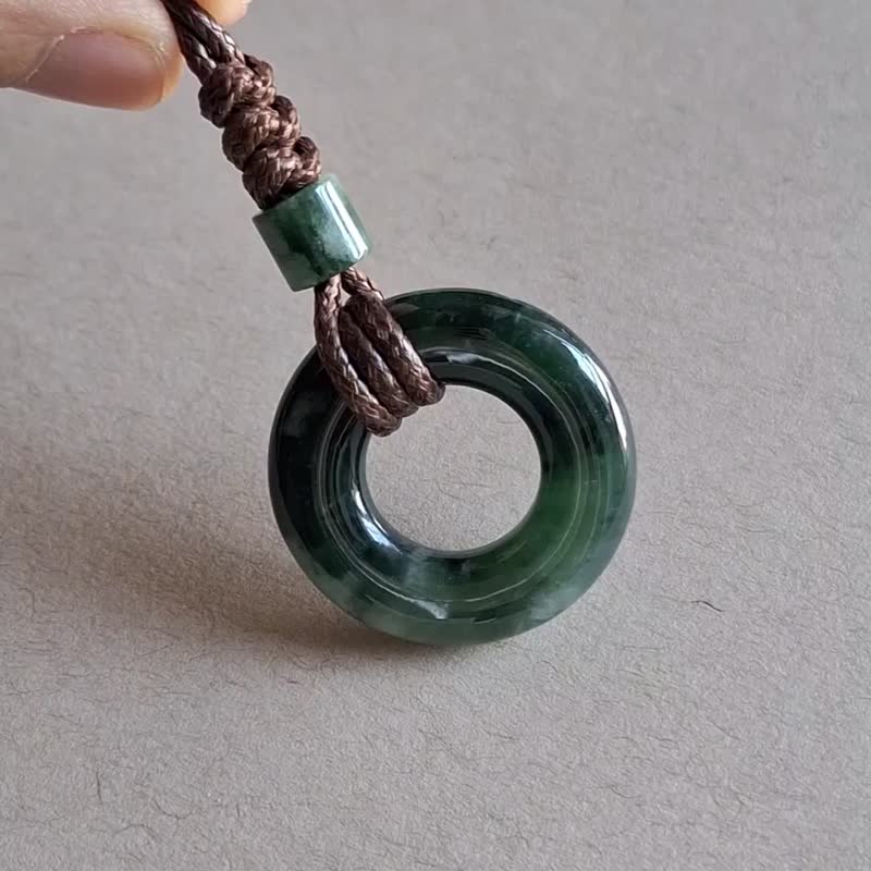 Natural Burmese Jade Pendant | Donut Ping An Buckle Jade - Necklaces - Jade 