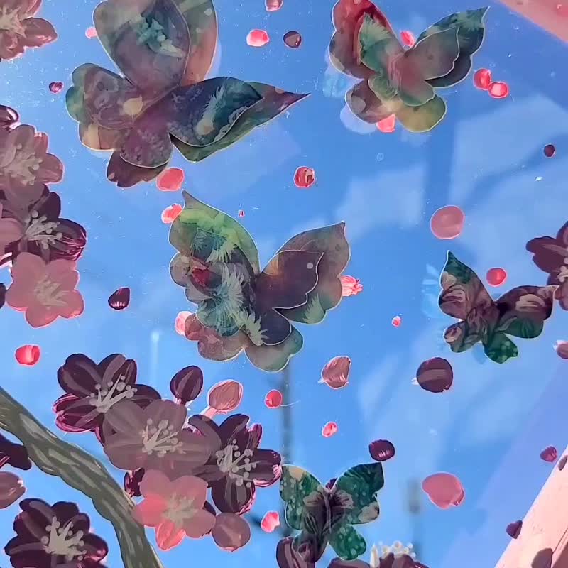 【受注生産/桜散歩/紫蝶々】　透明アート　影絵　インテリア　花　蝶々　オブジェ - 海報/掛畫/掛布 - 壓克力 紫色