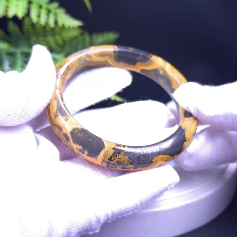 印尼大黃蜂碧玉手镯 59MM 黃綠高瓷金腰帶 吉祥如意 財運亨通 - 手鍊/手環 - 寶石 