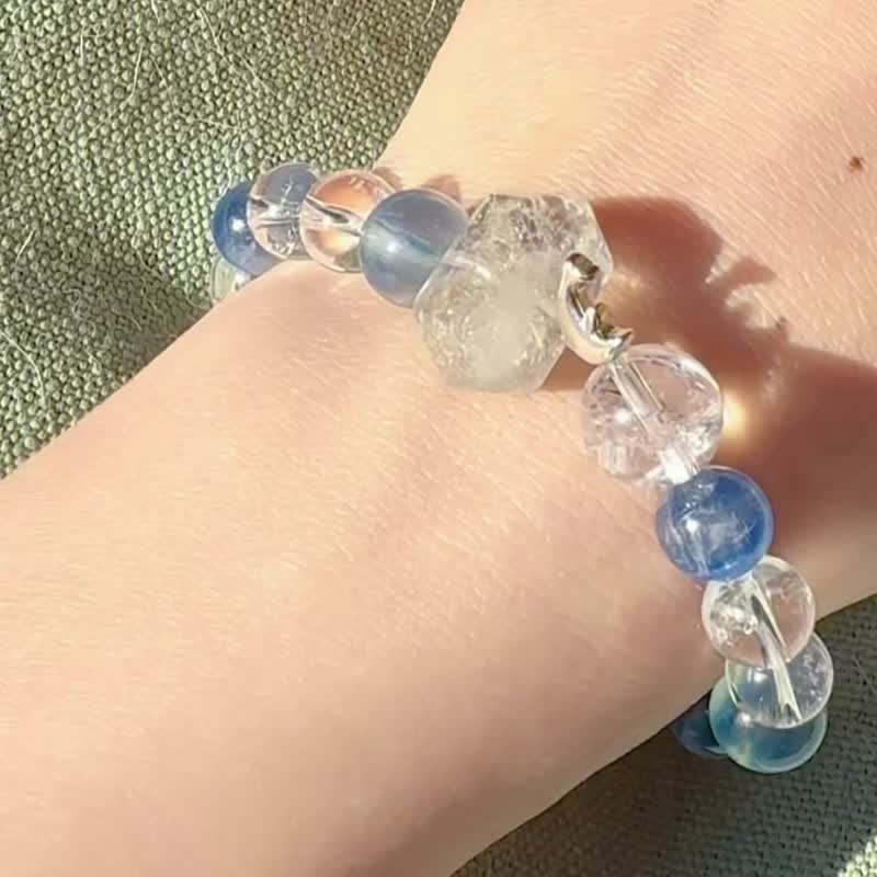 Natural Crystal Aquamarine Harmony Energy Bracelet - Aquamarine, Kyanite, Clear Quartz - Independent Original Design - Bracelets - Crystal 