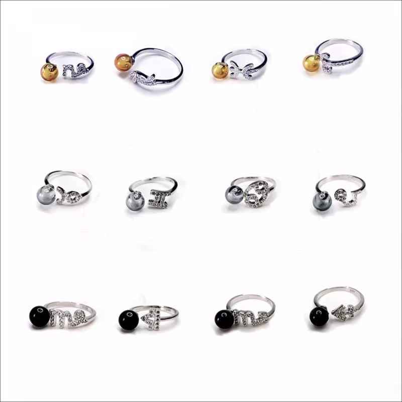 Silver Zodiac Sign Diffuser Adjustable Ring Art Glass Inlaid Zircon Gift Wrap - แหวนทั่วไป - เงินแท้ สีเงิน