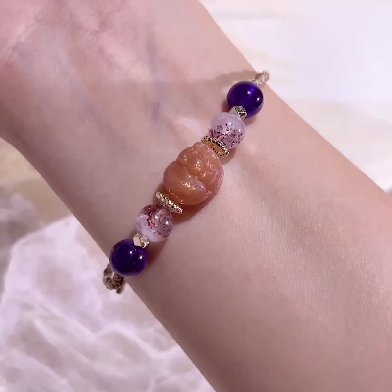 Hikari Light Unwoven Series | Sun Stone| Golden Strawberry Super Seven | Crystal Braided Bracelet A2430-2 - สร้อยข้อมือ - คริสตัล หลากหลายสี