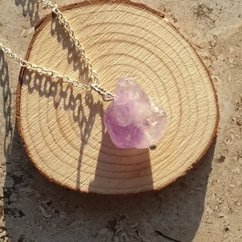 Rough Amethyst Necklace, 925 Sterling Silver, Aries, Pisces, Gemini, Aquarius - 項鍊 - 水晶 紫色