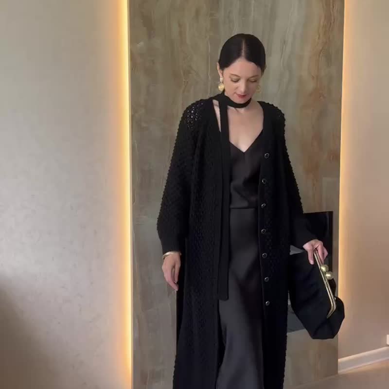 Long robe Wool sweater jacket Handmade cardigan - 女毛衣/針織衫 - 羊毛 