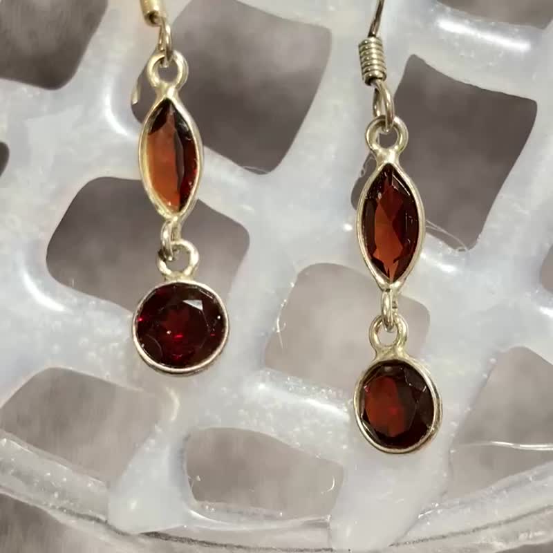 天然 石榴石 耳飾 耳環 印度製 925純銀 - 耳環/耳夾 - 半寶石 紅色