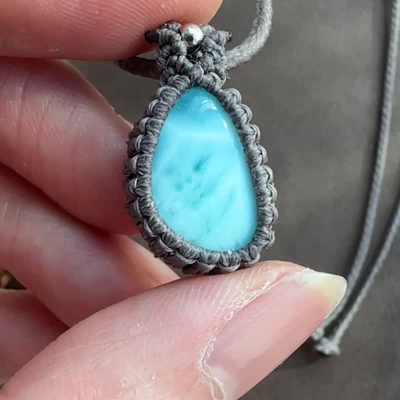 CSP82 民族風 蠟線編織 海紋石 頸鏈 (可調長度) - 項鍊 - 寶石 灰色