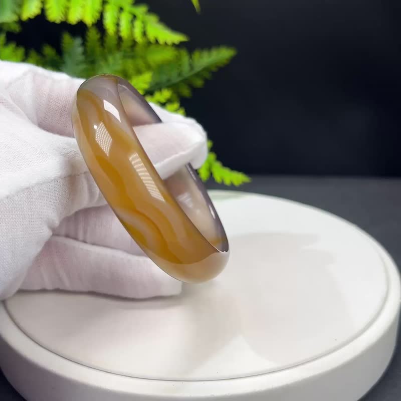 精美 糖灰色瑪瑙手鐲 54MM 冰透起剛玉髓手環 財富運勢 能量氣場 - 手鍊/手環 - 半寶石 