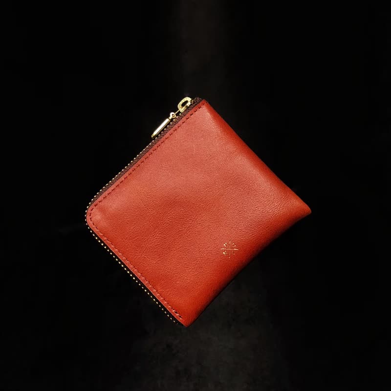 UNIC classic zipper coin purse/L-shaped leather short clip [can be customized] - กระเป๋าใส่เหรียญ - หนังแท้ สีนำ้ตาล