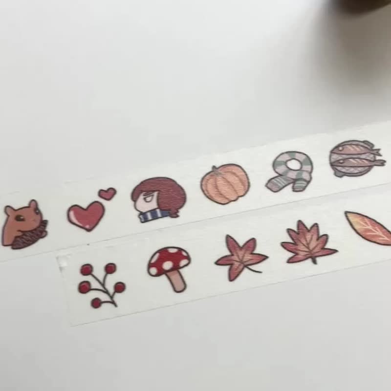 Autumn flavor Japanese washi tape (1.5cm*5m) - มาสกิ้งเทป - กระดาษ สีนำ้ตาล