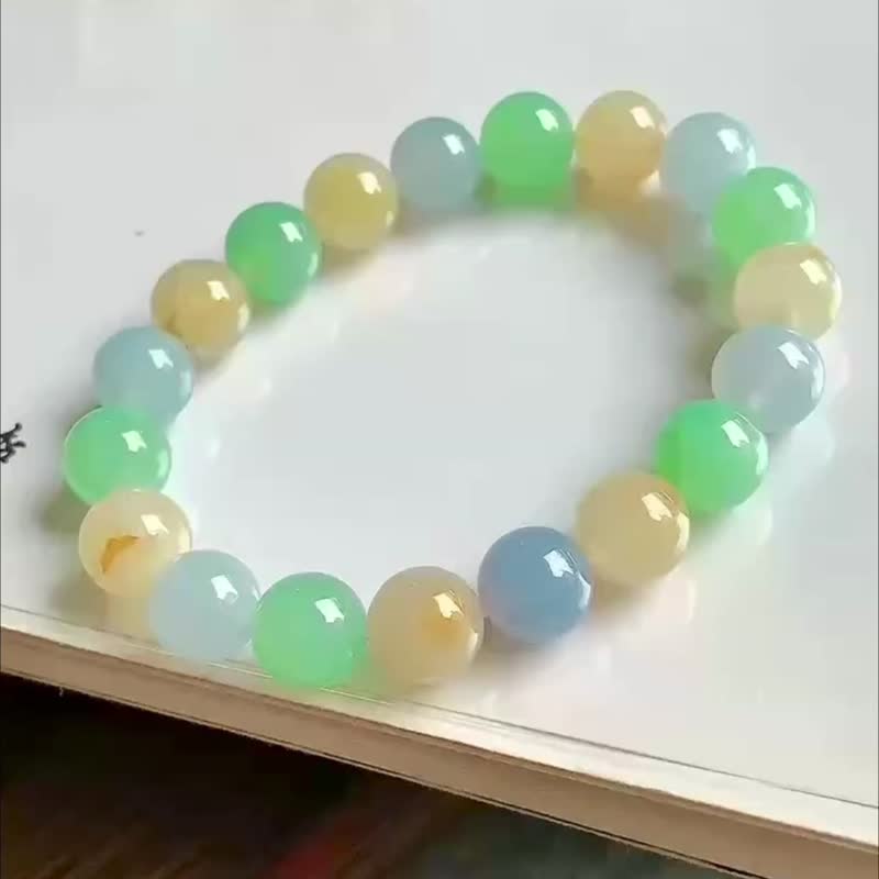 天然翡翠 緬甸 A玉 玉珠 玉鏈 手鏈 • 冰種馬卡龍翡翠手串 - 手鍊/手環 - 玉石 多色