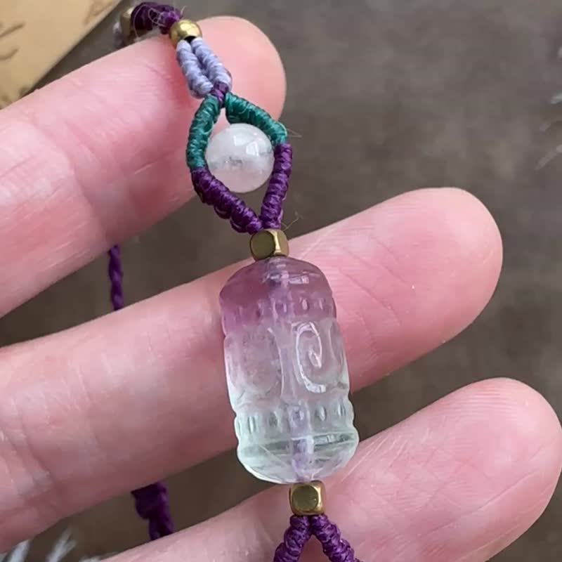 BB85 民族風 蠟線編織 螢石 摩根石 銅珠 手環 (可調長度)民族風 - 手鍊/手環 - 寶石 紫色