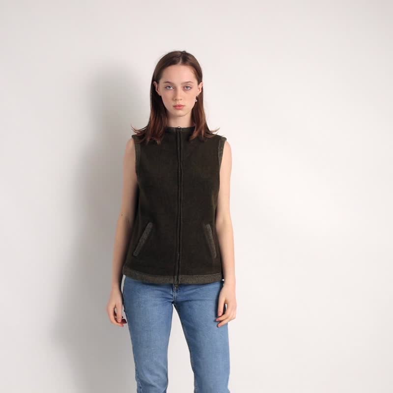 1990s Vintage Polo Ralph Lauren Sleeveless Sweater Fleece Khaki Vest Gilet 5921 - Women's Vests - Other Materials Green