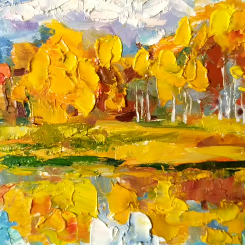 Autumn Landscape Original Painting Lake Mountain Grand Teton National Park 油畫原作 - Posters - Wood Multicolor