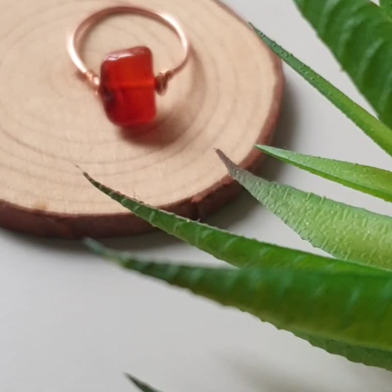 Carnelian copper ring, wire wrapped, Sagittarius crystal, Halloween Gift - 戒指 - 半寶石 橘色