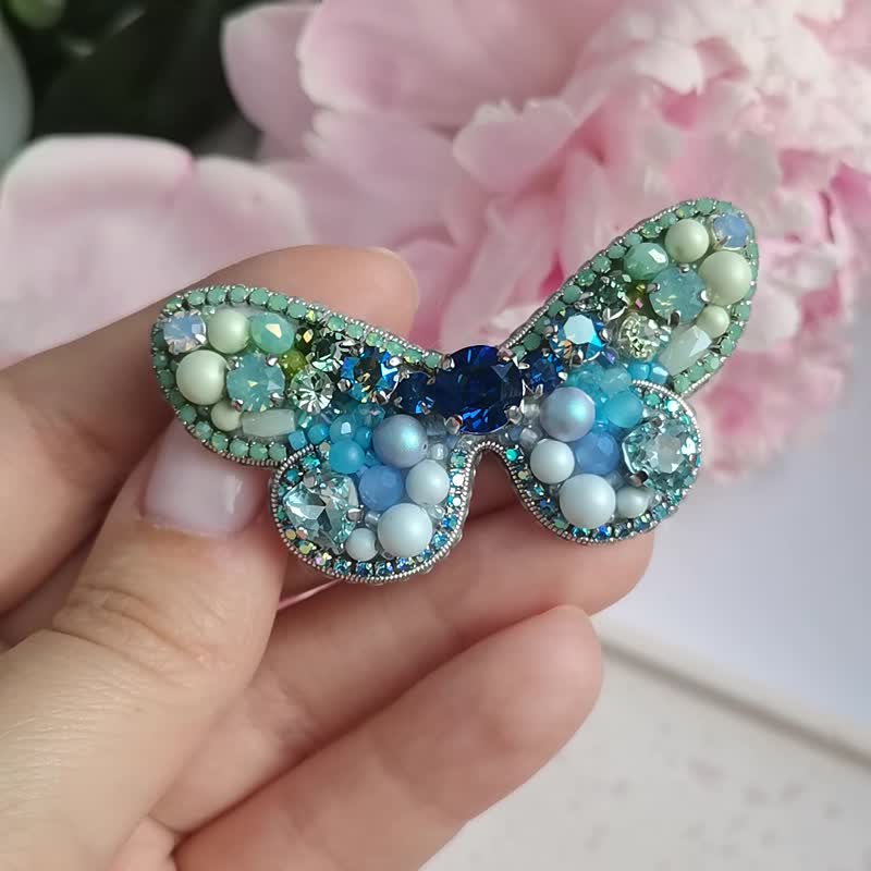 蝴蝶胸針 Pastel Butterfly brooch, butterfly jewerly pin - 胸針 - 其他材質 藍色
