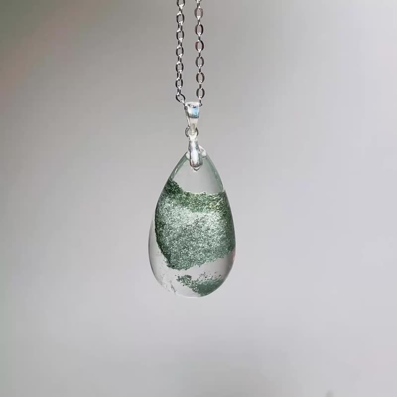 天然礦石 綠幽靈 925純銀 項鍊 招財 旺事業 貴人緣 好運 防小人 - 項鍊 - 寶石 綠色