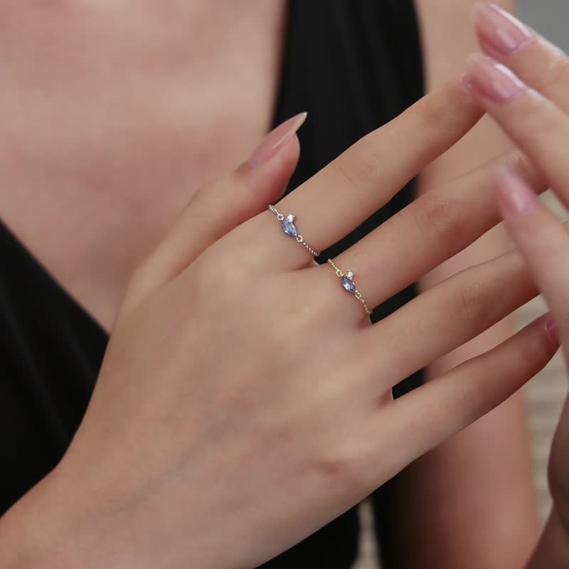 幸運花鋯石戒指鍊 - 戒指 - 純銀 金色