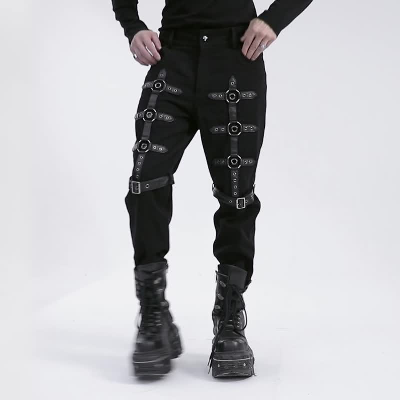 Punk Hell Monk Metal Ring Twill Trousers - Men's Pants - Other Materials Black