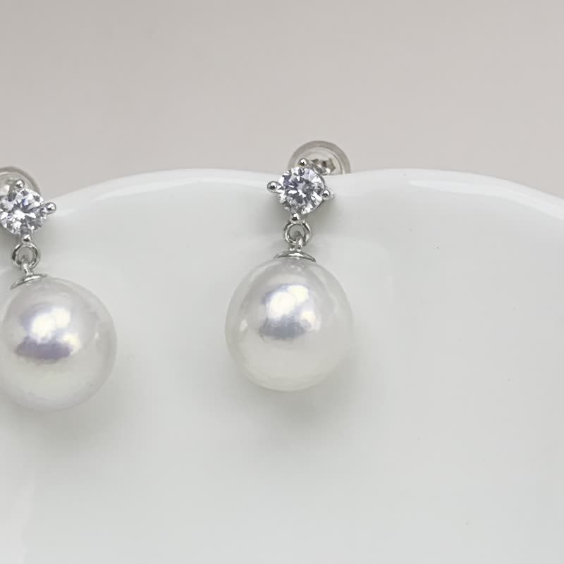 Smart natural freshwater pearl white pearl aurora colorful Silver earrings - Earrings & Clip-ons - Pearl White