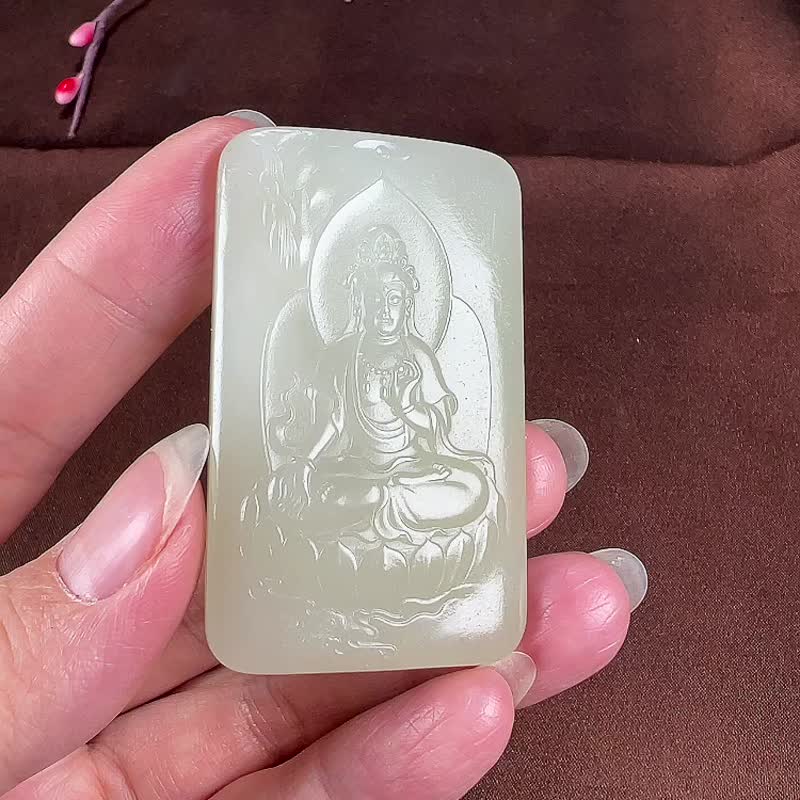 秒殺價 天然新疆和田玉羊脂玉觀音吊墜 玉質細膩溫潤 - 吊飾/掛飾 - 玉石 