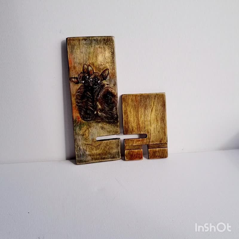 Cat phone holder Original painting on wood Cell phone holder Two Sphinx cat art - 居家收納/收納盒/儲物盒 - 木頭 咖啡色