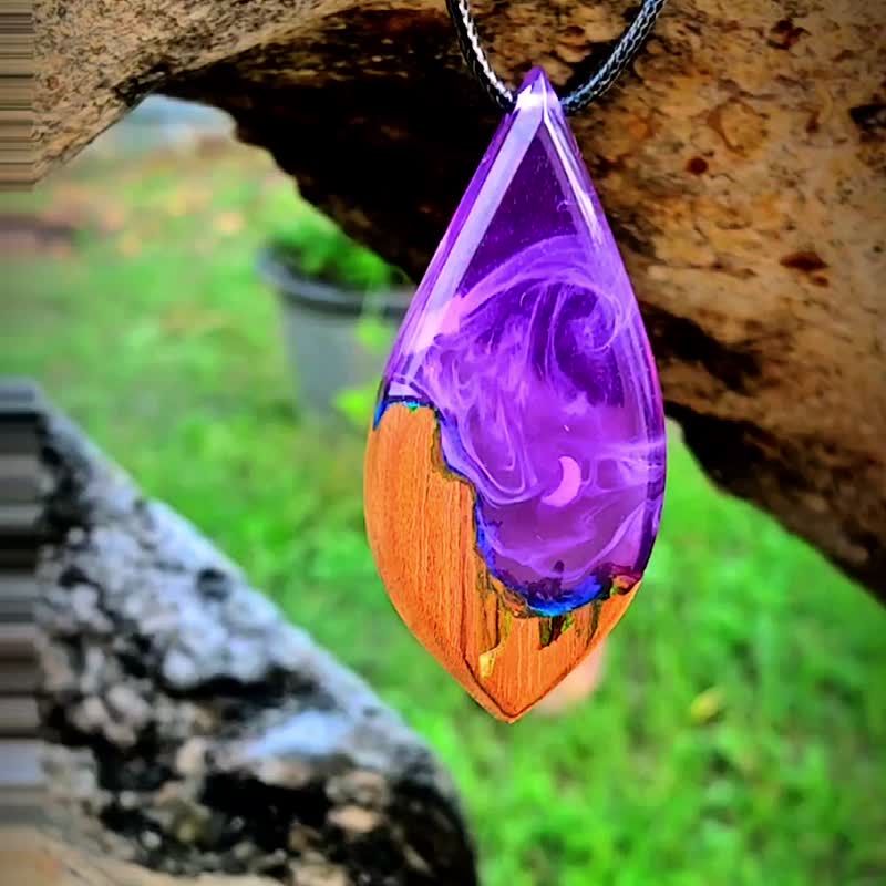 Crescent Whispering Wolf Pendant - Necklaces - Wood Purple