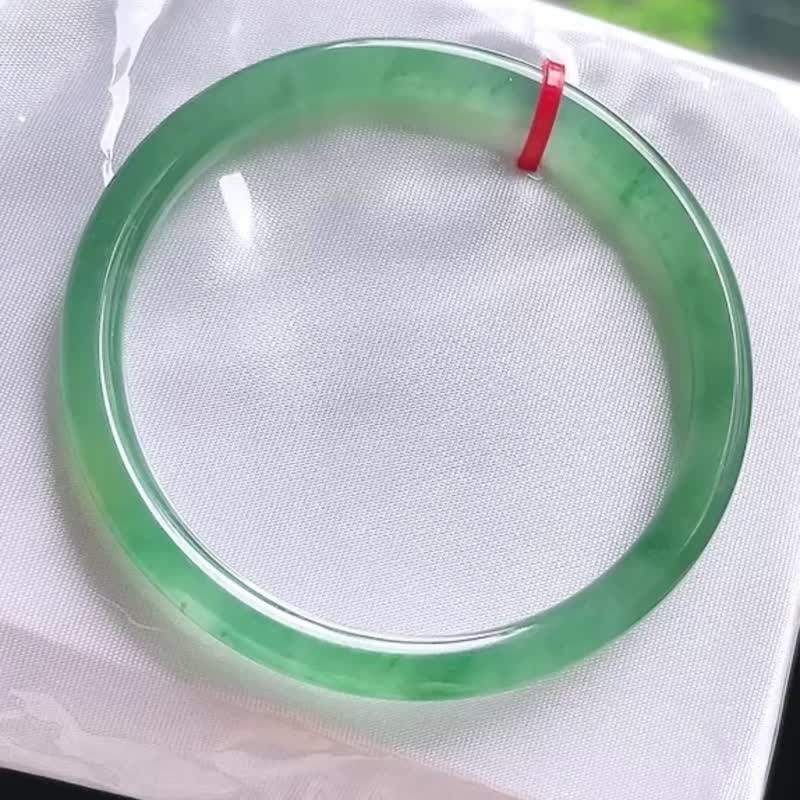 冰種 天然翡翠 緬甸 A玉 玉鐲 • 冰種滿綠翡翠圓鐲 - 手鍊/手環 - 玉石 綠色