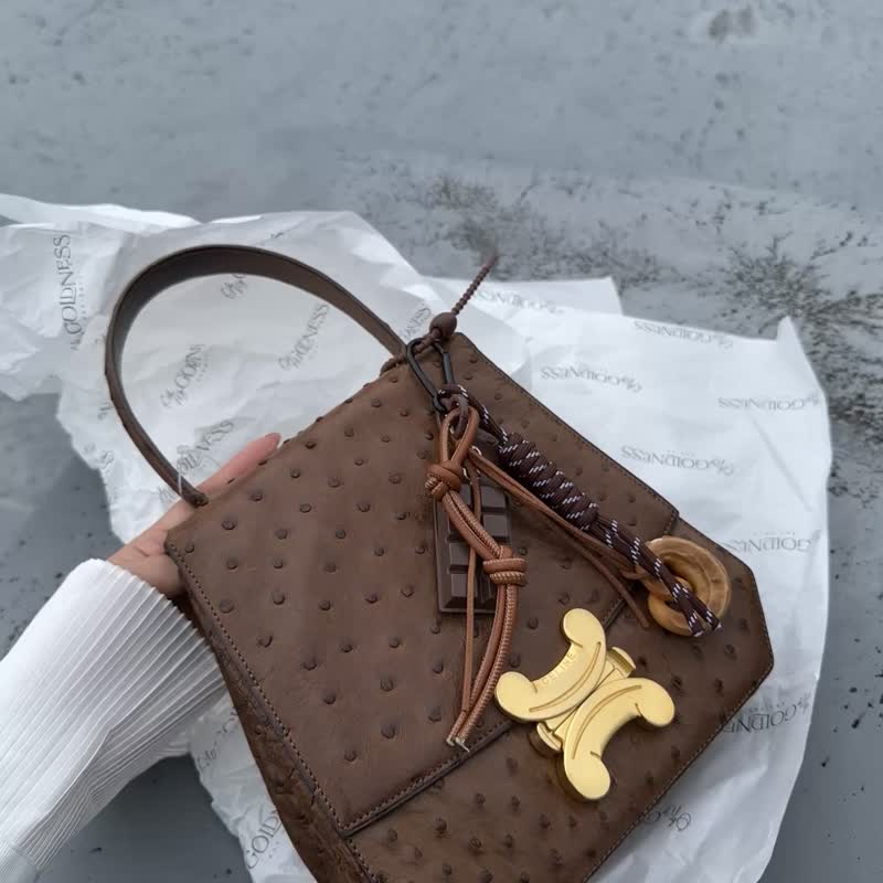 中古包 Celine 賽琳 罕有絕版凱旋門鴕鳥皮包 - 手提包/手提袋 - 真皮 咖啡色