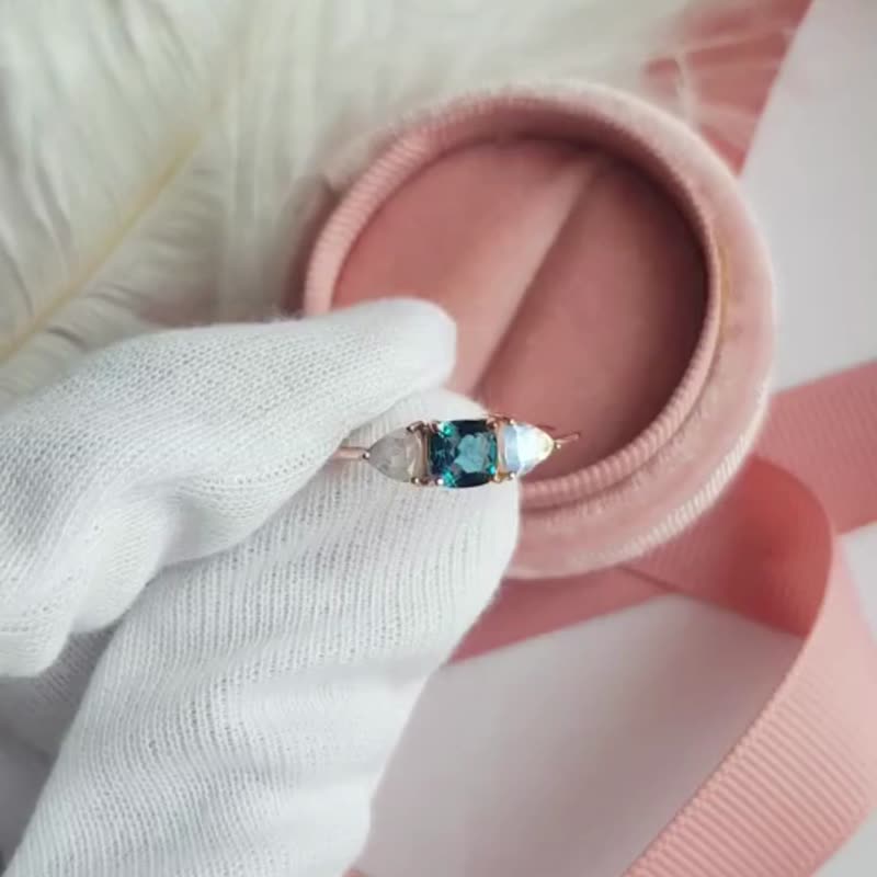 Natural London Topaz and Rainbow moonstone  Silver Ring925, promise rings - 戒指 - 純銀 藍色