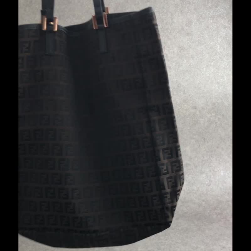 【 日本直送　名牌中古包 】FENDI フェンディ ズッキーノ トートバッグ ブラウン ジャガード vintage ヴィンテージ オールド 6duur4 - 手提包/手提袋 - 棉．麻 咖啡色