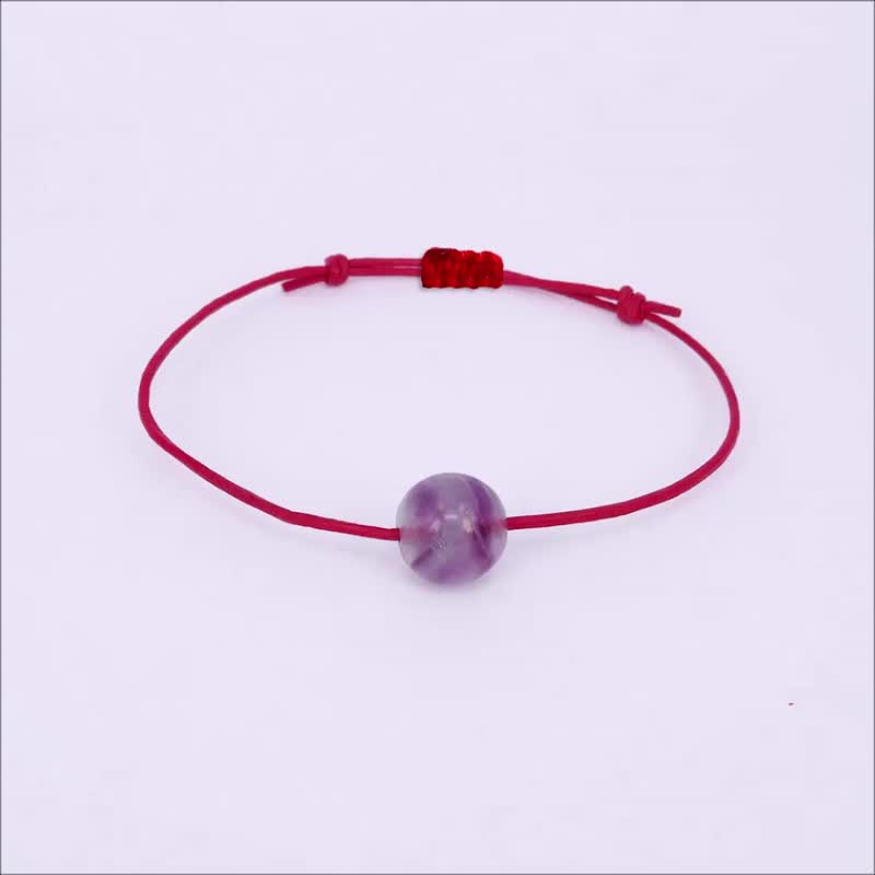 Fluorite December Birthstone Lucky Red Leather Bracelet Adjustable Slip Knots - สร้อยข้อมือ - เครื่องเพชรพลอย สีม่วง