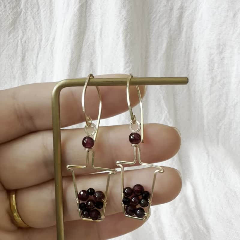 珍珠奶茶耳環 原創設計 文創 手工耳環 美國14kgf包金 - 耳環/耳夾/耳骨夾 - 貴金屬 