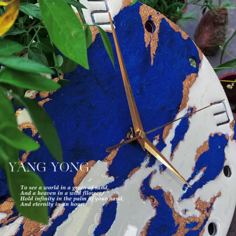 Klein Blue Handmade Texture Home Clock/Wall Clock Retro Nordic Simple 30m - นาฬิกา - ไม้ สีน้ำเงิน