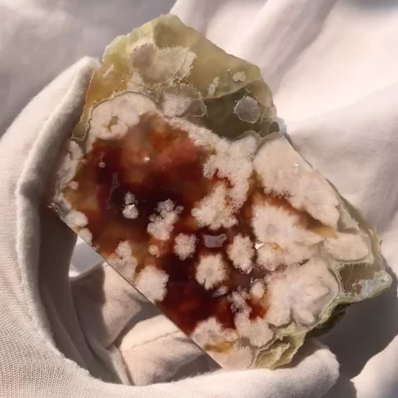 瑪達加斯加 櫻花瑪瑙片 少有蘋果綠色 焦糖 盆景 crystal 擺設 擺 - 擺飾/家飾品 - 水晶 綠色