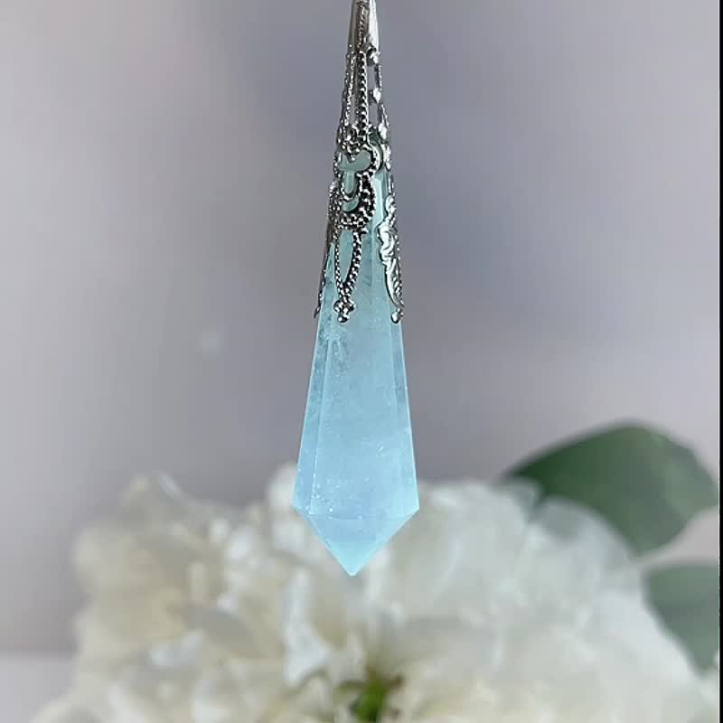 靈擺第一專業品牌珍貴稀有天然海藍寶 靈擺 項鍊 吊墜 Aquamarine - 項鍊 - 半寶石 藍色