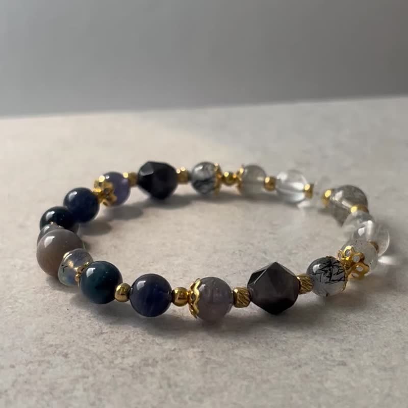 Black gold backbone Silver Stone lazuli black crystal labradorite black gold super seven natural crystal bracelet - Bracelets - Crystal 