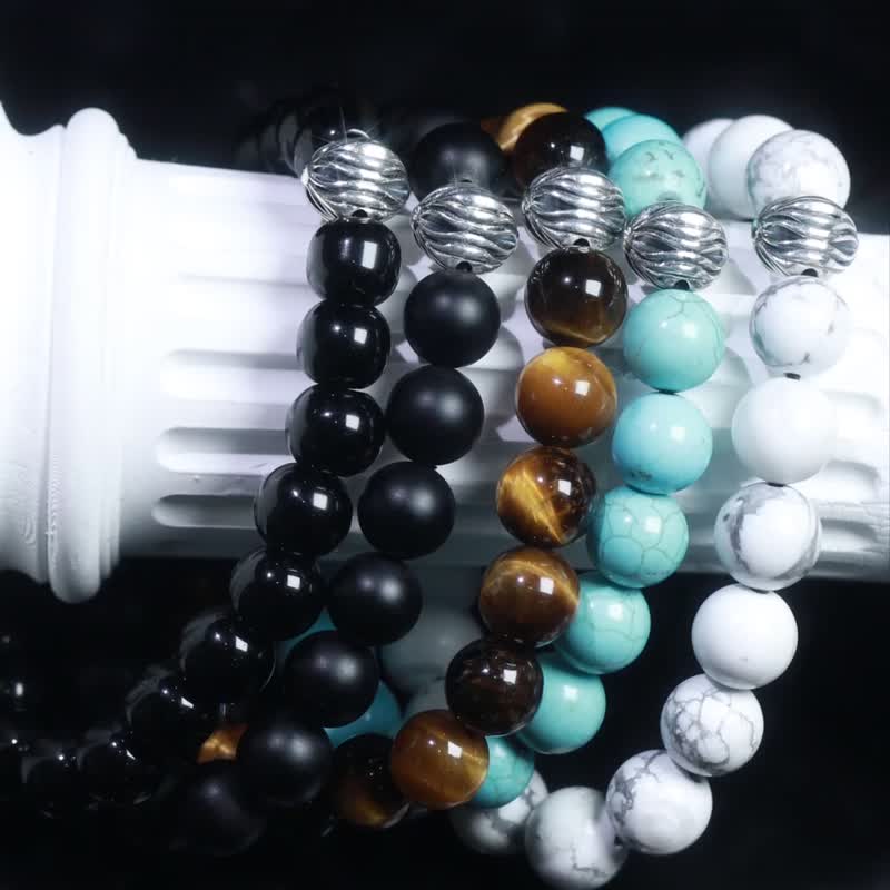 Wbj Silver luck bracelet | white turquoise/ Stone stone/obsidian/black agate same style as Ke Zhendong - Bracelets - Jade Multicolor