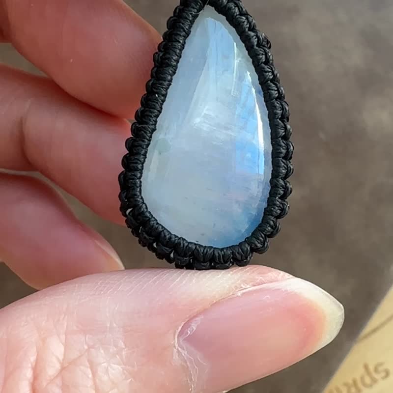 CSP12 中性簡約 蠟線編織 月亮石 不鏽鋼珠 頸鏈 (可調長度) - 項鍊 - 寶石 黑色