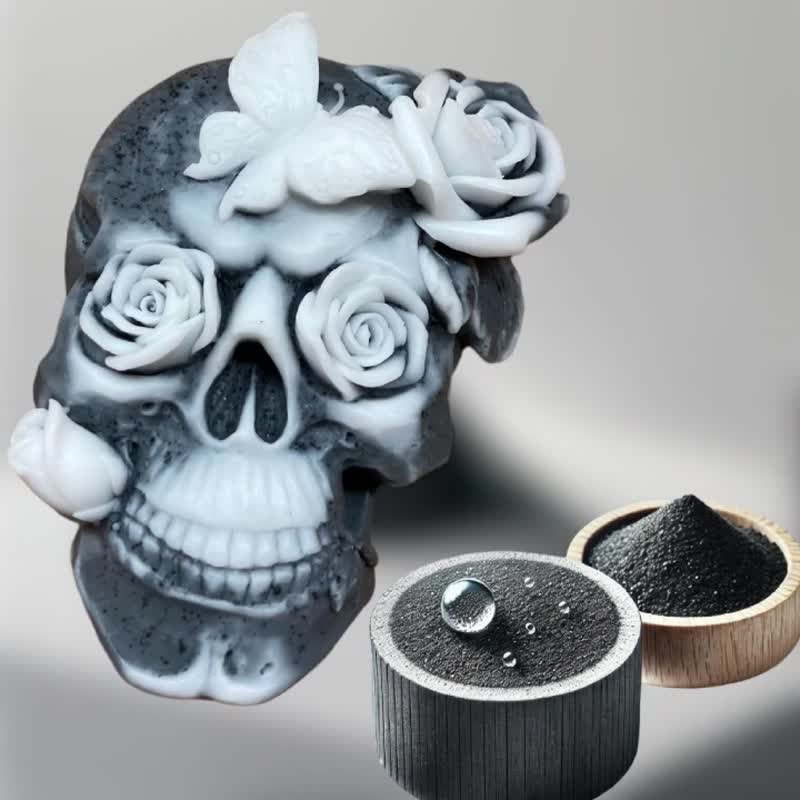 Kuso Design, Skull and Rose Fragrant Bamboo Charcoal Herbal Handmade Soap - Soap - Other Materials Yellow