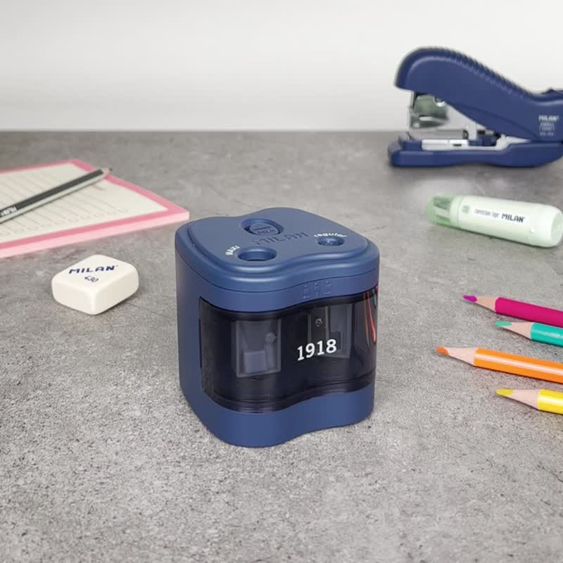 MILAN Electric Double Hole Pencil Sharpener (With Battery/Replaceable Tool Holder) - กบเหลาดินสอ - พลาสติก สีน้ำเงิน