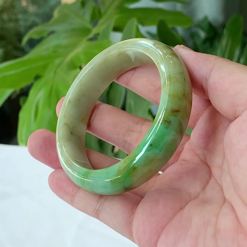 山苑 | 細糯種特色花彩平安鐲 / 手圍17 | 天然A貨翡翠玉鐲 - 手鍊/手環 - 玉石 多色