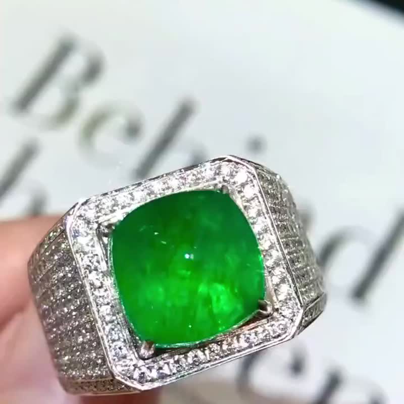 Emerald Men's Ring | Emerald Emerald Green Center Stone 4.9 ct - แหวนทั่วไป - เครื่องเพชรพลอย 