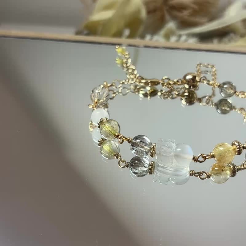 鈦金*黑金超七*月光石_低調奢華的鍊金誓約 - 手鍊/手環 - 水晶 黃色